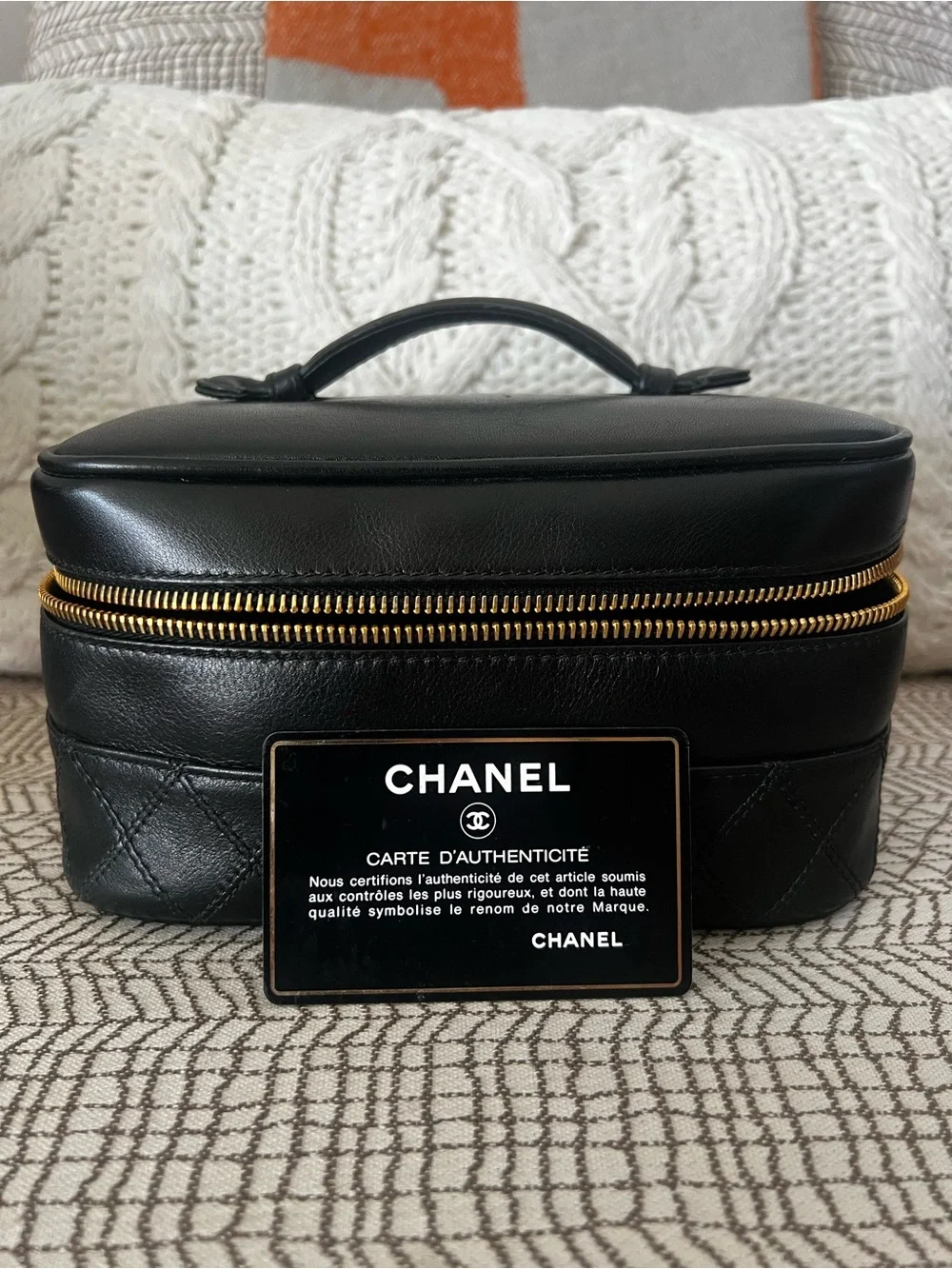 Chanel Black Quilted Leather Top-Handle Vanity with Gold Zipper